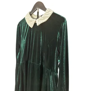 KOJOOIN Green Velvet Peter Pan Collar Dress 2XL Long Sleeve Pockets Dark Morii thumbnail 6