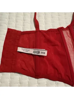 Victoria’s Secret Dream Angels Red Corset Bustier Long Line Bra Lace Sz M - DD thumbnail 4