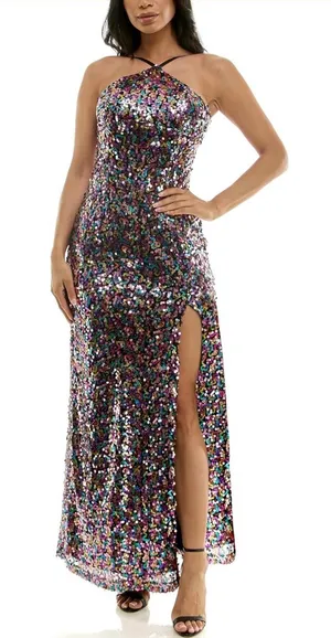 Violet Weekend Multicolor Sequin Maxi Dress — Size 3/4 Pink thumbnail 1