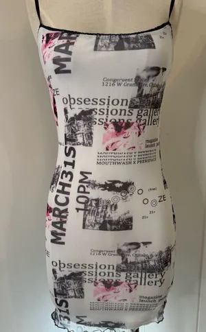 Princess Polly White Graphic Print Mini Slip Dress with Pink & Black Accents thumbnail 1