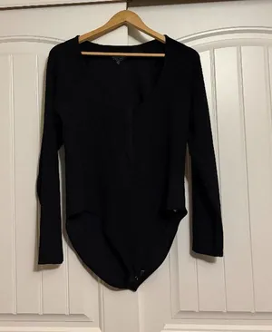 Good American Bodysuit Size 5 5X Solid Black Long Sleeve Snap Panel NEW NWT thumbnail 1