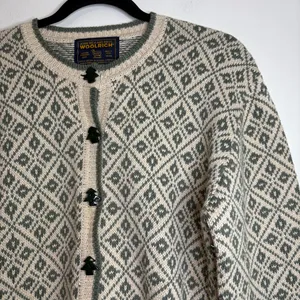 Woolrich Tree Heart Print Sweater S‎ Ramie Cotton Button Cardigan Outdoorsy thumbnail 2