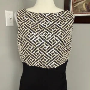 Lauren Ralph Lauren Sequin Geometric Bodice Ruched Sheath Dress Black Silver 14 thumbnail 2
