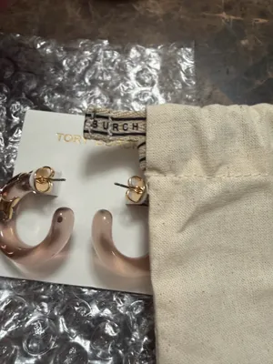 Tory Burch resin Hoop Earrings with gold accents thumbnail 4