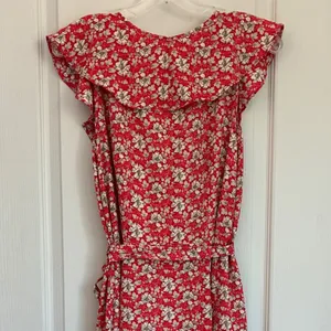 Max Studio Womens L Red Floral Ruffle High Low Wrap‎ Maxi Dress Flutter thumbnail 7