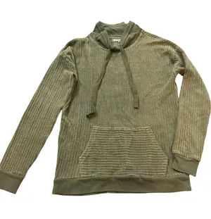 Maurices Olive Green Ribbed Corded Tie Neck Pullover Sweater Front Small Women's thumbnail 1