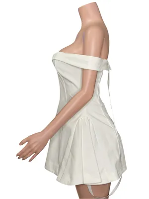 LEAU Raquel Babydoll Off-Shoulder Corset Mini Dress, White, Medium thumbnail 3