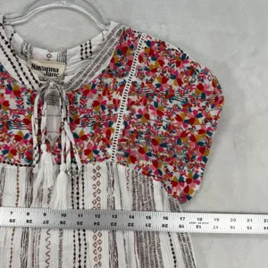 Savanna Jane Floral Peasant Top Boho Tunic Tie Neck‎ White Brown Size S thumbnail 2