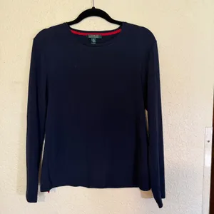 Lauren‎ Ralph Lauren Top Womens XL Navy Blue Long Sleeve Cotton Blend Casual thumbnail 2