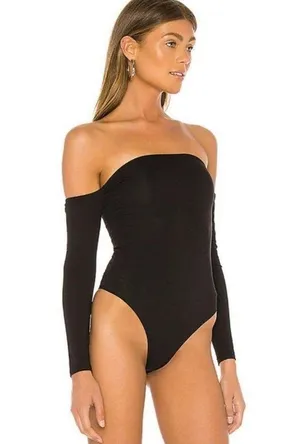 Superdown Revolve Ayesha Off Shoulder Bodysuit Top Black Sexy Shirt Onesie Shirt thumbnail 1