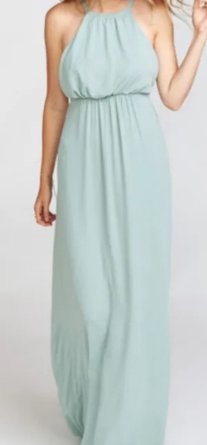 Show Me Your Mumu SMYM Amanda halter maxi dress in Silver Sage Green NEW SMALL thumbnail 1