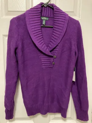 Ralph Lauren *Lauren Ralph Lauren Lauren Jeans Co. New Purple Shawl Collar Button Knit Sweater #PW thumbnail 1