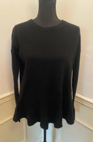 Lord & Taylor Black Cashmere Ruffle Flounce Hem Cuff Crewneck Pullover Sweater thumbnail 1