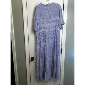 Cactus + Pearl XXL Blue White Striped Smocked Maxi Dress Rayon Boho Casual Coast thumbnail 10