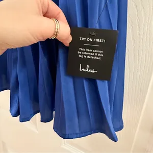 NWT Lulus Seriously Stunning Cerulean Blue Satin Pleated Backless Romper Small thumbnail 8