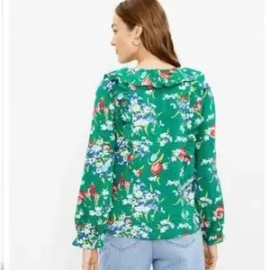 NEW Loft Ann Taylor Floral Bouquet Ruffle Tie-Neck Jacquard Long Sleeve Blouse thumbnail 10