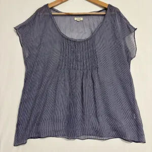 Aerie Sheer Short Sleeve Blouse Womens XL Beachy Nautical Flowy‎ Preppy Cottage thumbnail 1