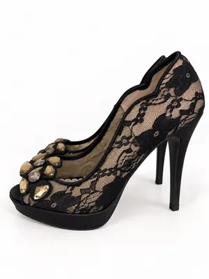 Lulu Townsend Black Lace Mesh Rhinestone Stiletto Peep Toe Pumps Amber Crystal thumbnail 2