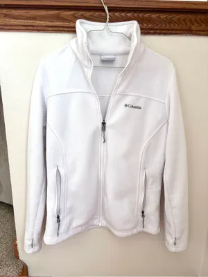 EUC Columbia White Full Zip Fleece Jacket Women’s Small Soft Cozy Lightweight thumbnail 1