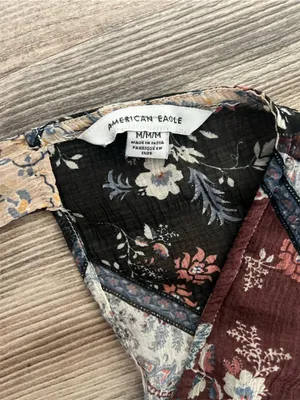 American Eagle Outfitters Patchwork Peasant Top - Black, Brown, Cream, Rust thumbnail 3
