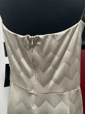 Bebe Strapless Champagne and Silver Chevron Dress thumbnail 5