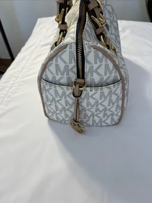 Michael Kors White & Beige Logo Satchel with Gold Hardware thumbnail 3