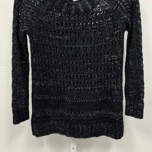 Narciso Rodriguez‎ for Design Nation Black Gunmetal Metallic Open Knit Sweater S thumbnail 4