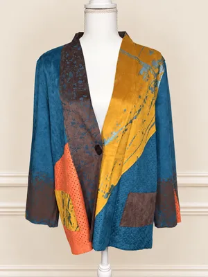 Vintage 90s Colorblock Faux Suede Wearable Art Blazer Jacket Blazer NWOT thumbnail 2