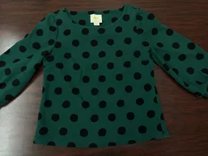 Maeve by Anthropologie Green and Black Polka Dot Blouse 3/4 Sleeves Size Small thumbnail 1