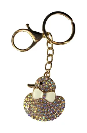 Rhinestone Ducky Bag Tag Key Ring Charm White thumbnail 1