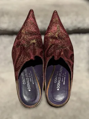 Donald J Pliner Couture Paisley Brocade Pointed Toe Kitten Heel Mules Y2K Glam thumbnail 9