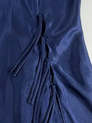 Fredericks of Hollywood Navy Blue Satin Chemise Slip Dress Side Tie‎ Lingerie S thumbnail 7