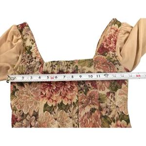 Tapestry Floral Crop Top Square Neck Puff Sheer Sleeve Renaissance Cottage Top S thumbnail 8