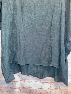 Umgee Slate Blue Relaxed Scoop Neck Tunic Dolman short sleeves textured M lined thumbnail 3