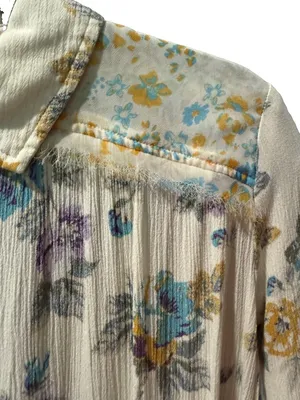 Free People Blouse Floral Multicolor Pleated Button Front Boho Medium thumbnail 6