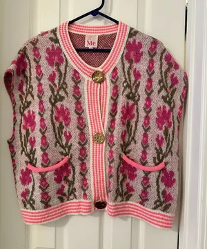 So Me Pink Floral Knit Cardigan Vest with Gold Buttons thumbnail 1