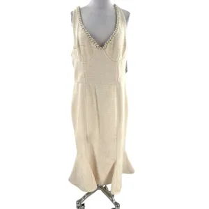 Nadine Merabi Penelope tweed jeweled dress pearl accent‎ neckline thumbnail 5