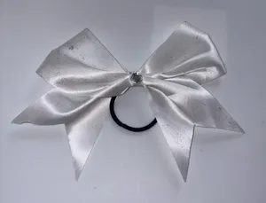 Homemade Sparkly White Cheer Bow with Rhinestone Detail thumbnail 1