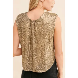Free People Gold Sequin Lost In Your Light Tie Front Tank Top Small thumbnail 8
