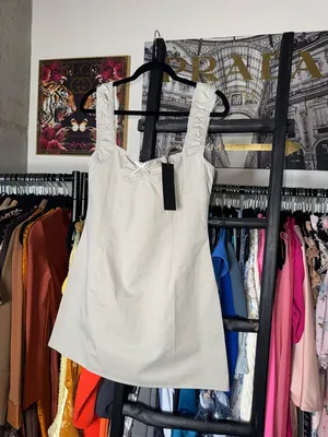 Lioness Fortune Mini Dress Cloud Cotton Square Neck Bow Detail Womens Large New thumbnail 9