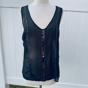 Ecote Sheer black tank with metallic beads and sequins thumbnail 7