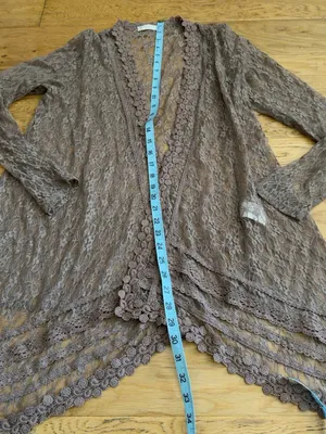 NWOT - L - Altar'd State Dusty Brown Lace Open-Front Cardigan thumbnail 3