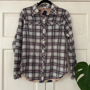 CAbi #233 Festival Button Down Shirt Mixed Plaid‎ Floral Small Blue Pink Artsy thumbnail 9