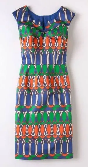 Boden‎ Sheath Dress Womens 6L Blue Green Orange Excellent Geometric Cotton WH664 thumbnail 1