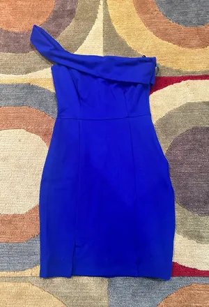 Like-New Super Down Hana One Shoulder Dress Bodycon Royal Blue Revolve Size XS thumbnail 1