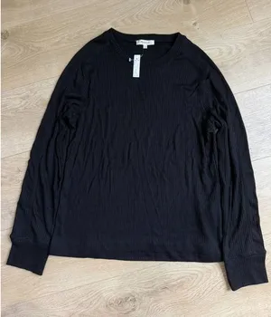 NWT MADEWELL Ribbed Crewneck Long-Sleeve TEE TOP Stretch Black Casual SIZE XL thumbnail 1