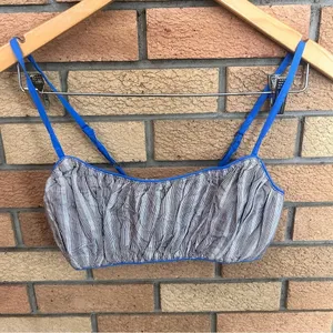 Free People Sunday Stroll Set Grey Blue Striped Crop Top Cotton thumbnail 3