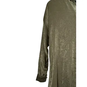 Zara Womens Dress Shirt Mini Collared Long Sleeve Satin Ruffled Hem Green XS NWT thumbnail 3