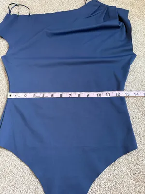 Iris Denim Blue Asymmetrical Bodysuit.  Size Medium thumbnail 6