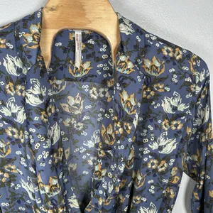 Intimately Free People Blue Floral‎ Lace Plunging Wrap Elsa Bodysuit Size Small thumbnail 2